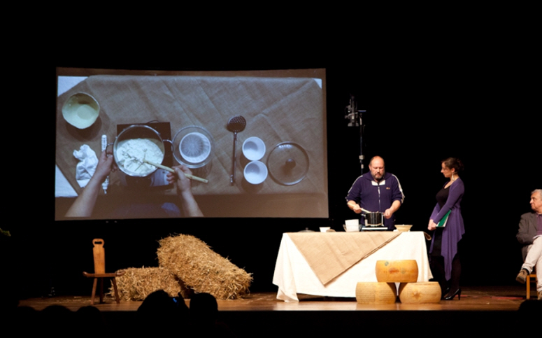 Demonstrations on the stage on cheese making